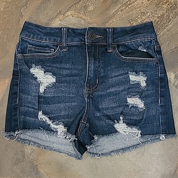 SO Brand Stretch Denim Distressed Shorts High Rise Shortie 5/27 - Picture 3 of 9